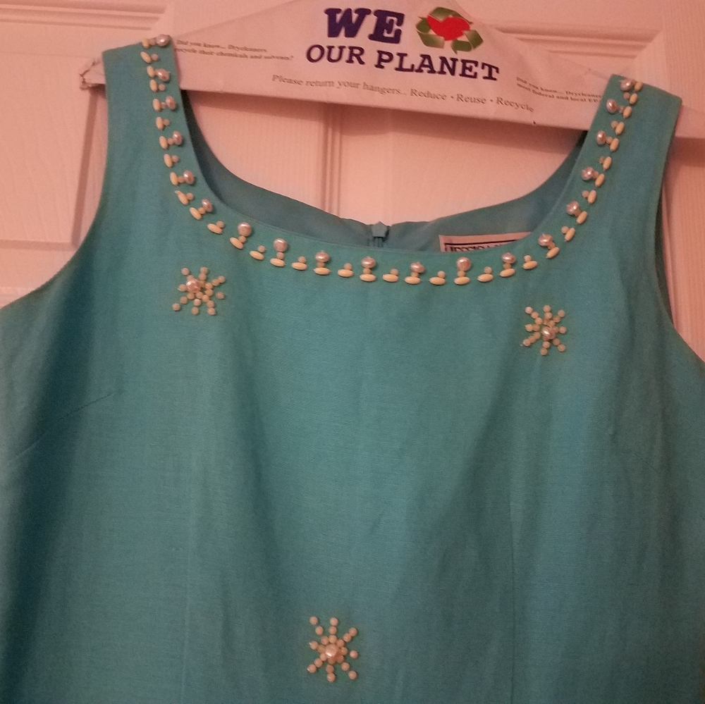 Turquiose dress with pearl bead embroidery